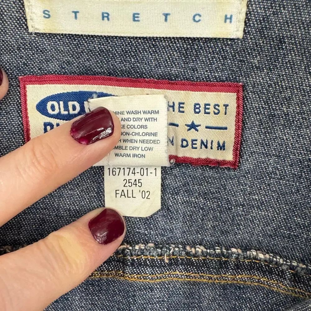 VTG Y2K Old Navy Denim Trucker Jacket Womens L Jean Stretch Retro Preppy 2000s - Picture 6 of 6